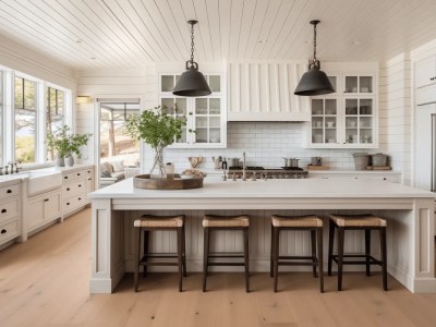 Open Kitchen With Wooden Floors And Bar Stools