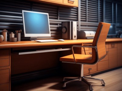 Orange Chair Sits Next To The Desktop Computer