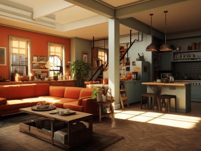 Orange Living Room With A Wooden Floor