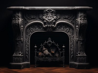 Ornate Fireplace On A Dark Background