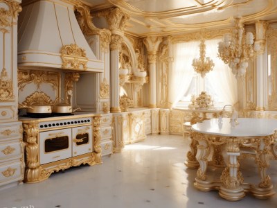 Ornate Kitchen With A Gold Kitchen Decor