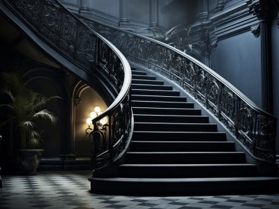 Ornate Staircase In The Dark