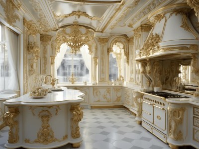 Ornate White And Gold Kitchen