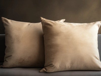 Pair Of Beige Velvet Pillows, Front View