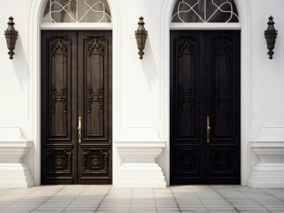 Pair Of Black Doors Standing Next To Each Other