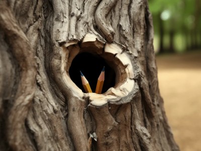 Pencils Hidden In A Hole In A Tree