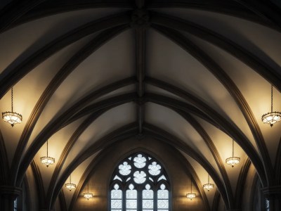 Picture Of A Church Vaulted Ceiling With Light Fixtures