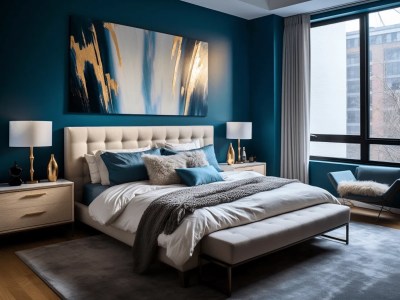 Picture Of An Elegant Bedroom With Blue Walls