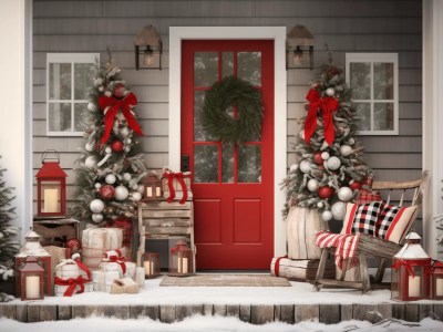 Porch Filled With Decorations, A Christmas Tree And Other Items