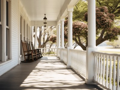 Porch Is White With Chairs