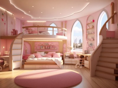 Princess Bedroom Design In A House With Beautiful Pink Colors, Staircase And A Loft Bed