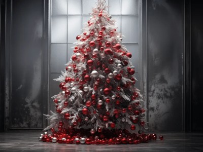 Red And Silver Christmas Tree In An Empty Room