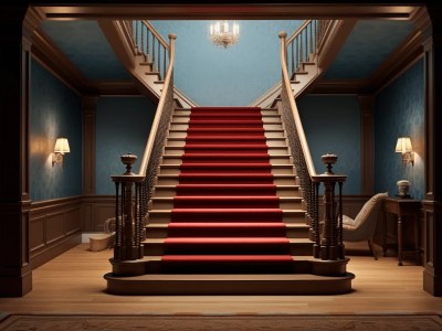 Red Carpet Is On The Stairs In The Blue Room