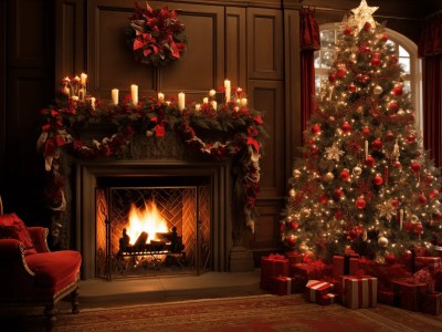 Red Christmas Fireplace Stock Image Download