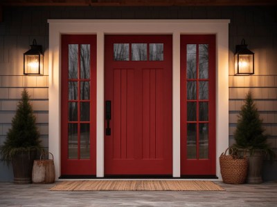 Red Front Door With Lights On It