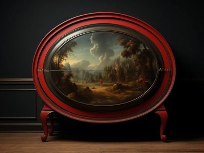 Retro Round Cabinet With A Landscape On It