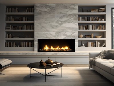 Room With Beautiful Fireplace And Bookshelves