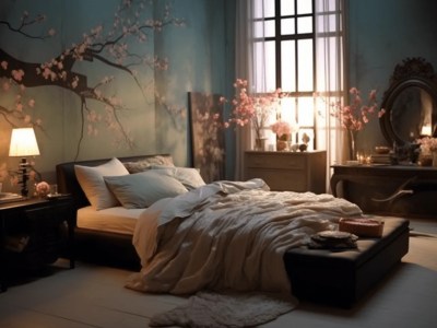 Room With Cherry Blossom Tree Decor Features A Bedroom