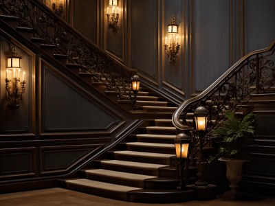 Room With Dark Staircases And Lanterns