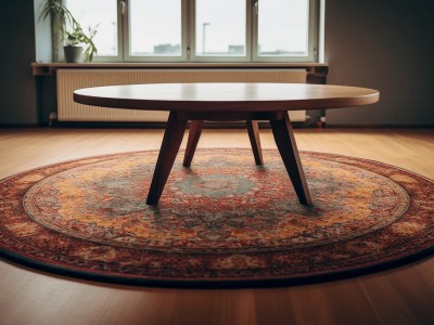 Round Carpet Decoration Around The Table With A Wooden Table On The Floor  Wallpaper