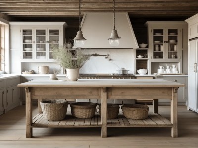 Rustic Kitchen With Wooden Cabinets Including An Island