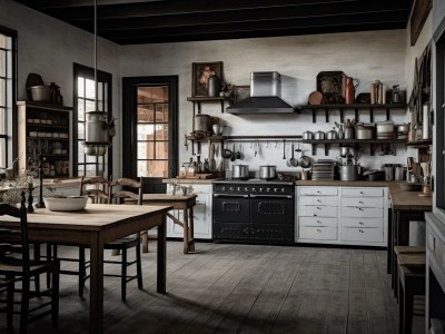 Rustic Kitchen With Wooden Shelving