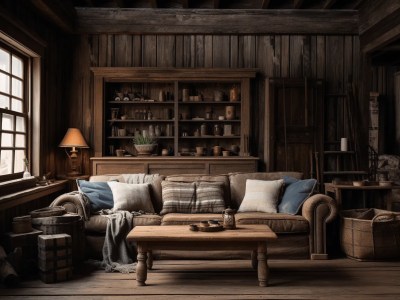 Rustic Living Room With Brown And Wooden Furnishings