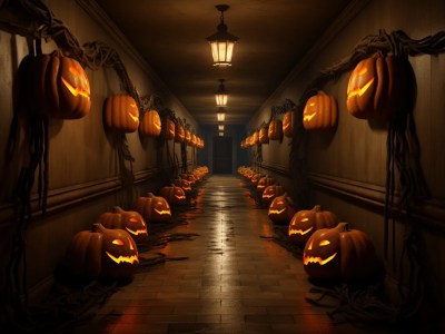 Scary Hallway Decorated With Jack O Lanterns