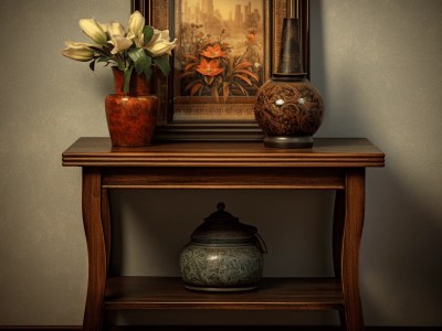 Small Table With Three Vases, A Frame And Painting