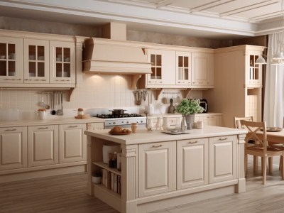 Some Beige Cabinets In The Kitchen