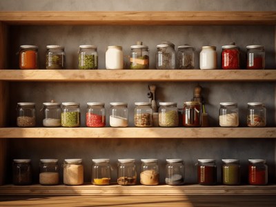 Some Spice Jars With Different Ingredients On The Shelf