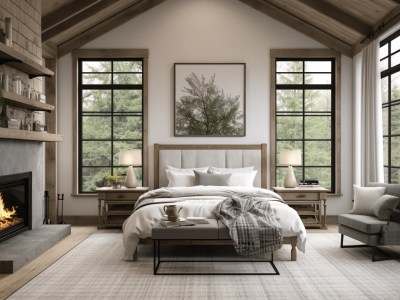 Spacious Bedroom Design With A Large Window And Hardwood Floors