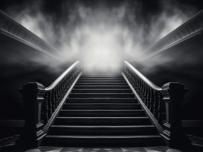 Spooky Staircase With Fog, A Broom And Smoke Background