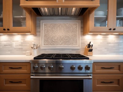 Stainless Steel Oven Has A Tiled Mosaic In The Air