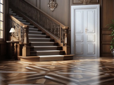 Stairway With Wood Floors And Fancy Moldings, 3D Rendering