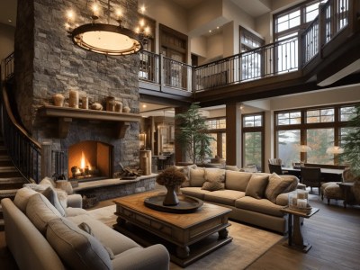 Stone Fireplace And Large Living Room