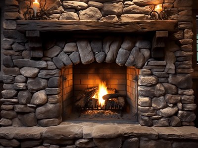 Stone Fireplace Surrounded By Wood