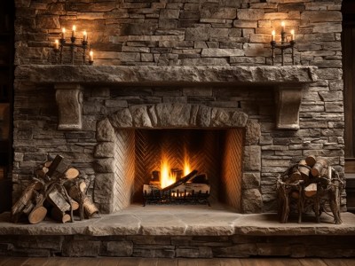 Stone Fireplace With A Few Logs And Candles