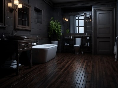 Stylish Dark Bathroom With Wooden Floors