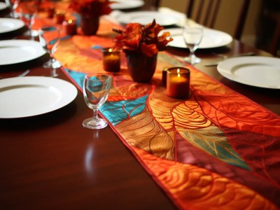 Table Is Set For Thanksgiving With A Table Runner