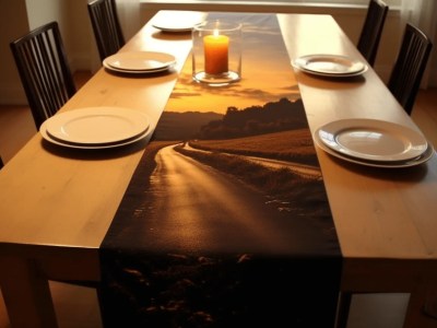 Table Runner Shows A Road With A Sunrise At The End Of It