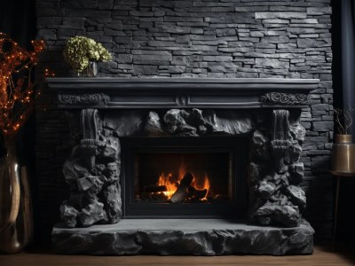 This Image Shows A Fireplace With A Stone Front