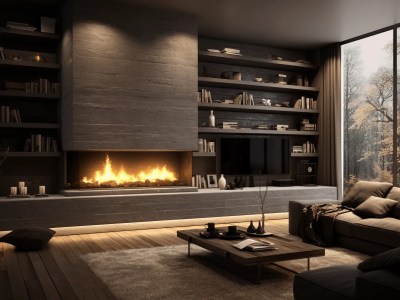 This Living Room Has A Fireplace And A Book Shelf