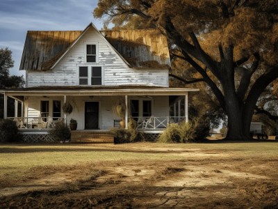 This Old House Stands Beside A Tree