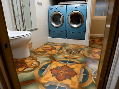 Tile Floor Contains Two Large Washers And Dryer In A Room