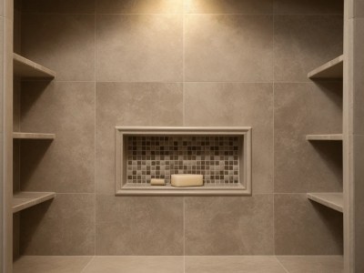 Tile Niche In Beige Flooring And Tainted Tile Walls