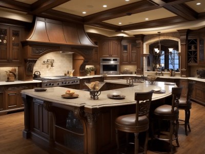 Traditional Style Kitchen With Dark Wood Cabinets