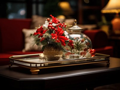 Tray With Red Flowers In It