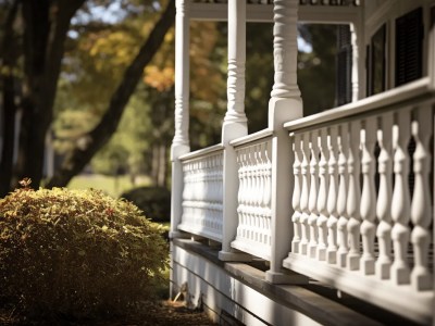 Tree Surrounded By A White Railing On A Porch