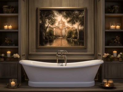 Tub Is In Front Of A Painting Of A Scene Of The Castle